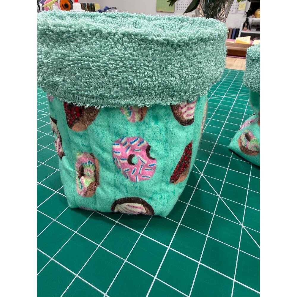 Handmade Donut Vanity Bucket Organizer Terry Lined Quilted 8” Tall Soft Stable